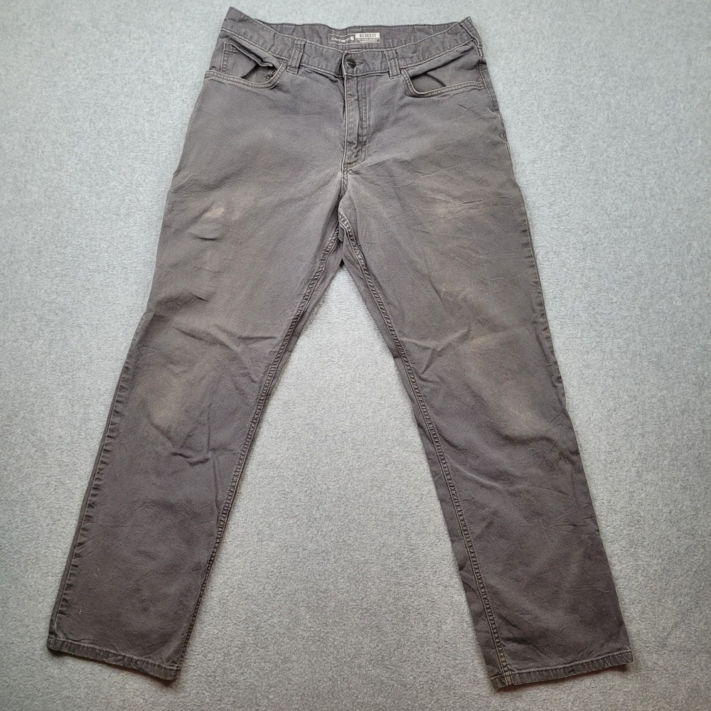 Carhartt Work Pants Mens 34x32 Gray Rugged Flex Relaxed Fit Canvas BN2517-M